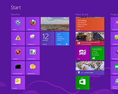 Windows 8 Start screen with tiles and groups organized