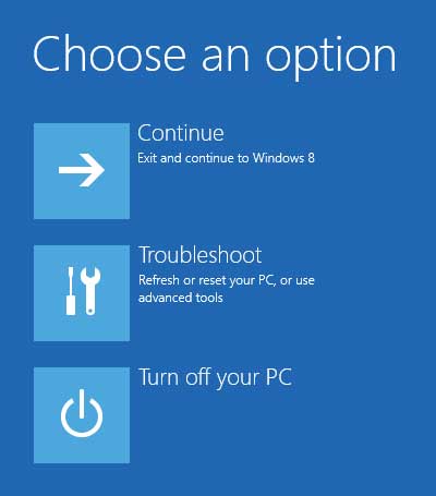 Windows 8 restart option screen