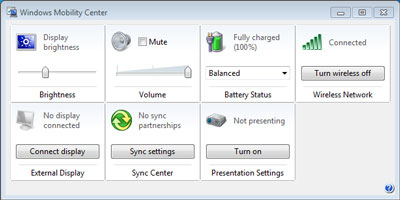 Windows Mobility Center in Windows 7