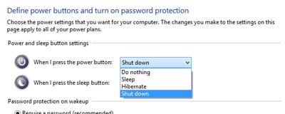 Power button options inside of Windows 8.1