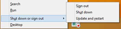 Power users shut down button location in Windows 8.1